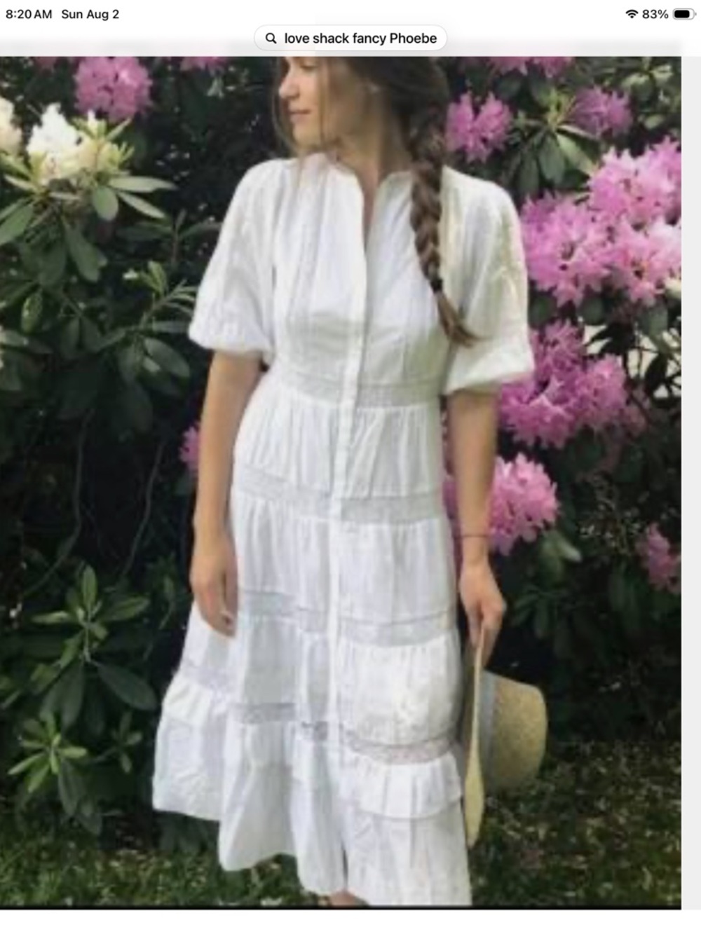 LoveShackFancy White Tiered Midi Dress with Puff Sleeves